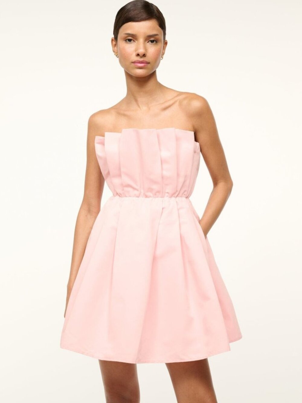 Staud Cordelia Pleated Cotton-Blend Mini Dress